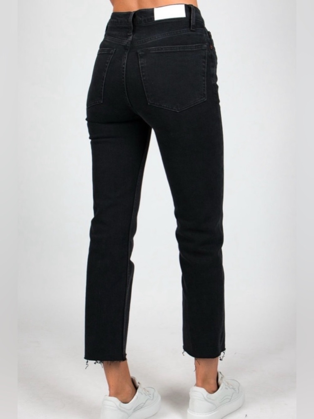 Re/Done High Rise Stove Pipe Straight Leg Cropped Jeans Raw Hem Size 25